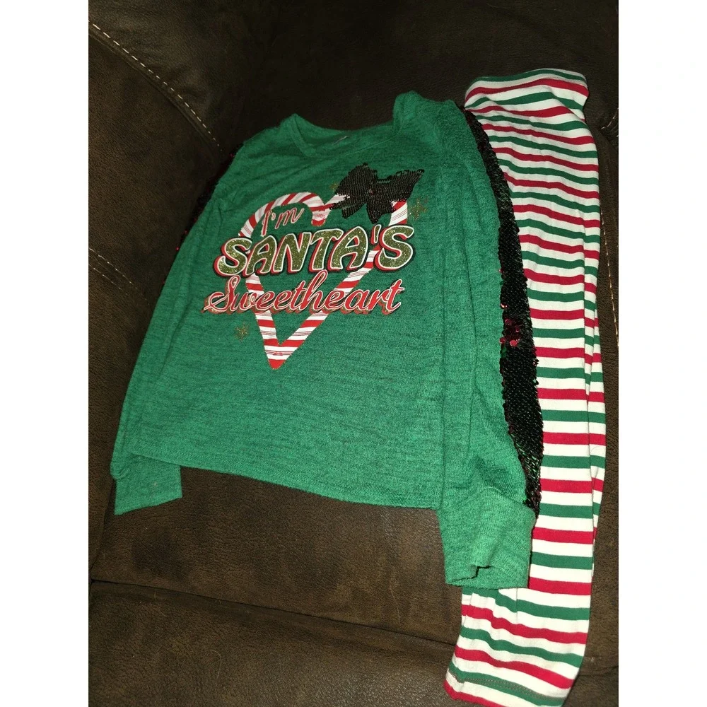 Christmas‎ holiday time Santa's sweetheart top and leggings size 7 8